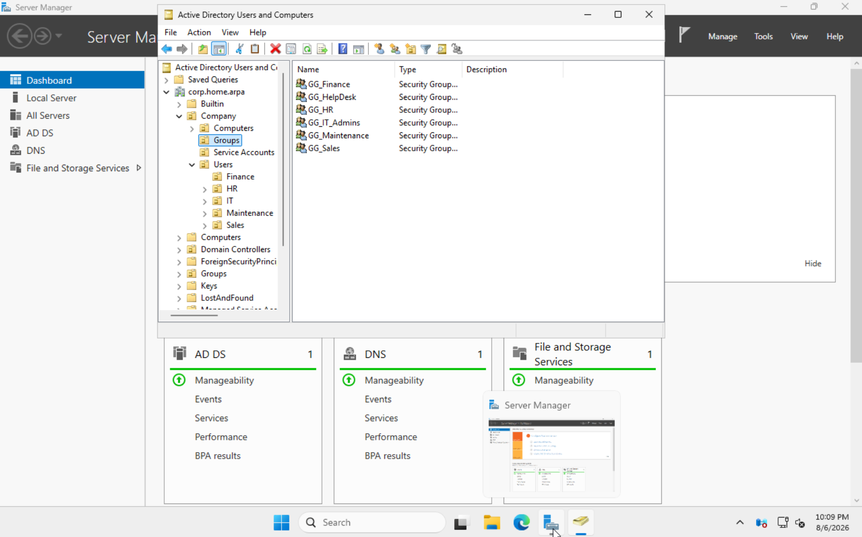 Active Directory lab architecture